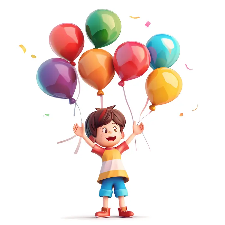 Happy Boy Holding Colorful Balloons