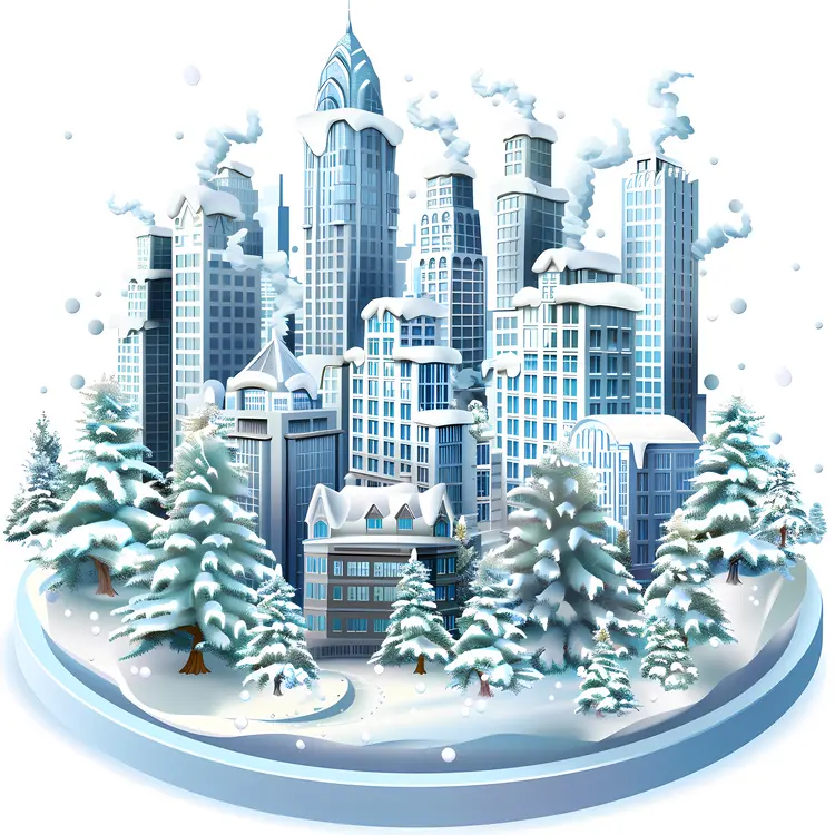Winter Cityscape with Snow-covered Buildings