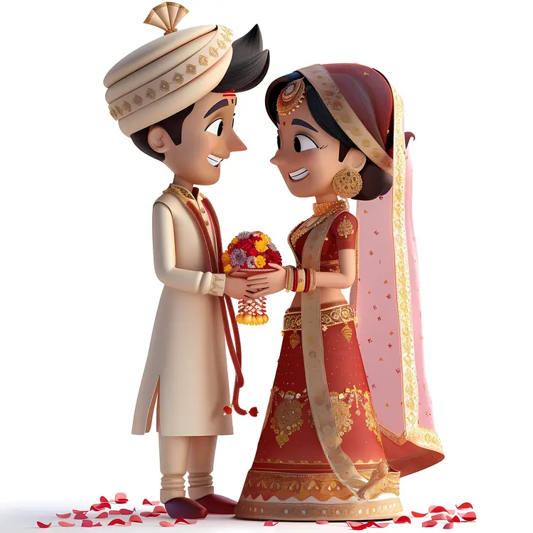 Smiling Wedding Couple Cartoon