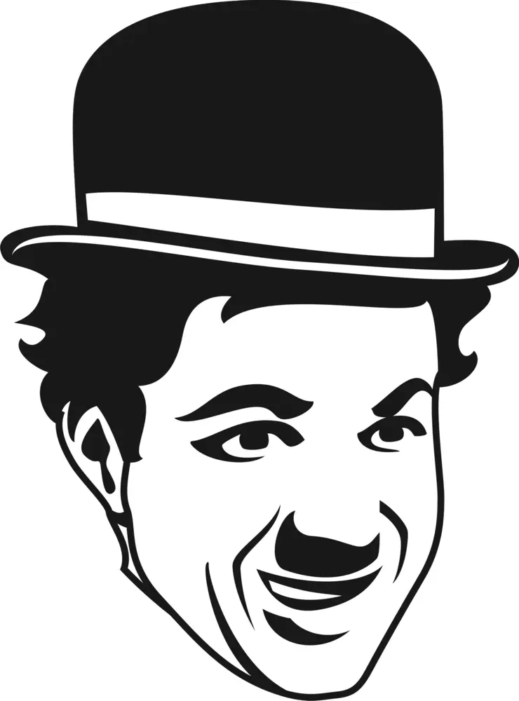 Iconic Black and White Character with Bowler Hat and Mustache
