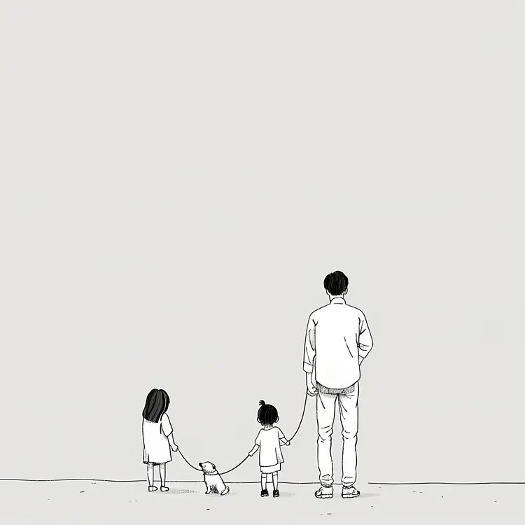 Minimalist Family Illustration with Dog