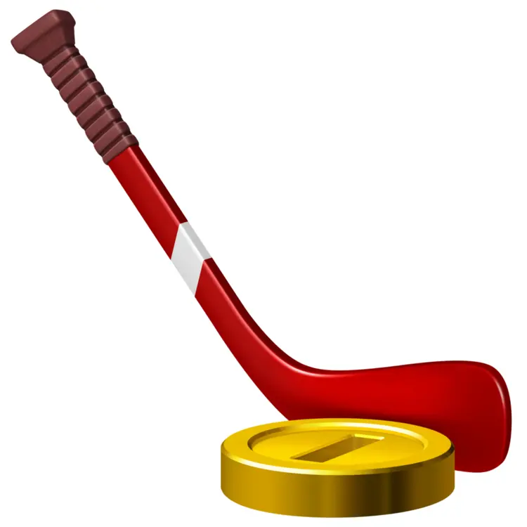 Red Hockey Stick and Gold Puck