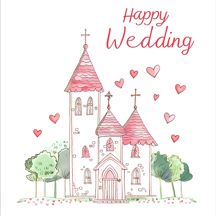 Happy Wedding Church Illustration