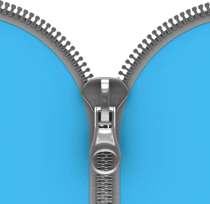 Close-up of Zipper on Blue Background