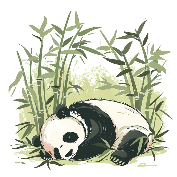 Sleeping Panda in Bamboo Forest