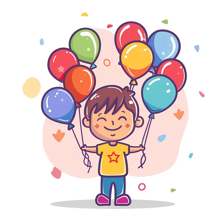 Smiling Boy Holding Colorful Balloons