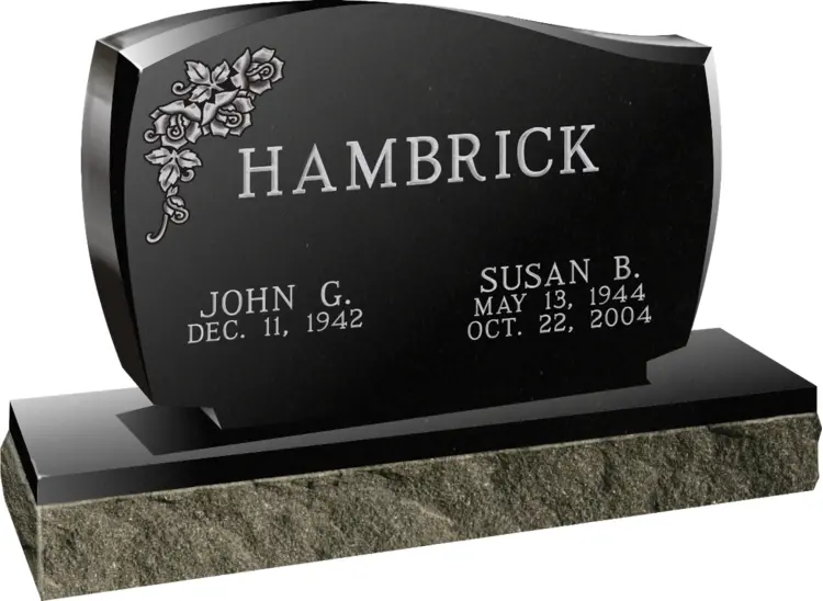 Black Tombstone with Names and Dates