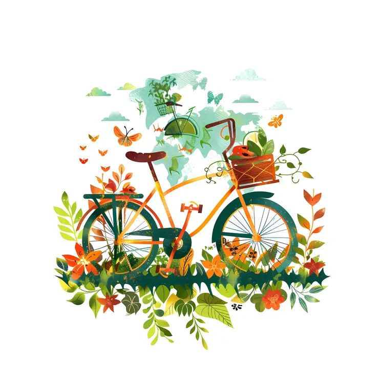 Orange Bicycle with Flowers Illustration