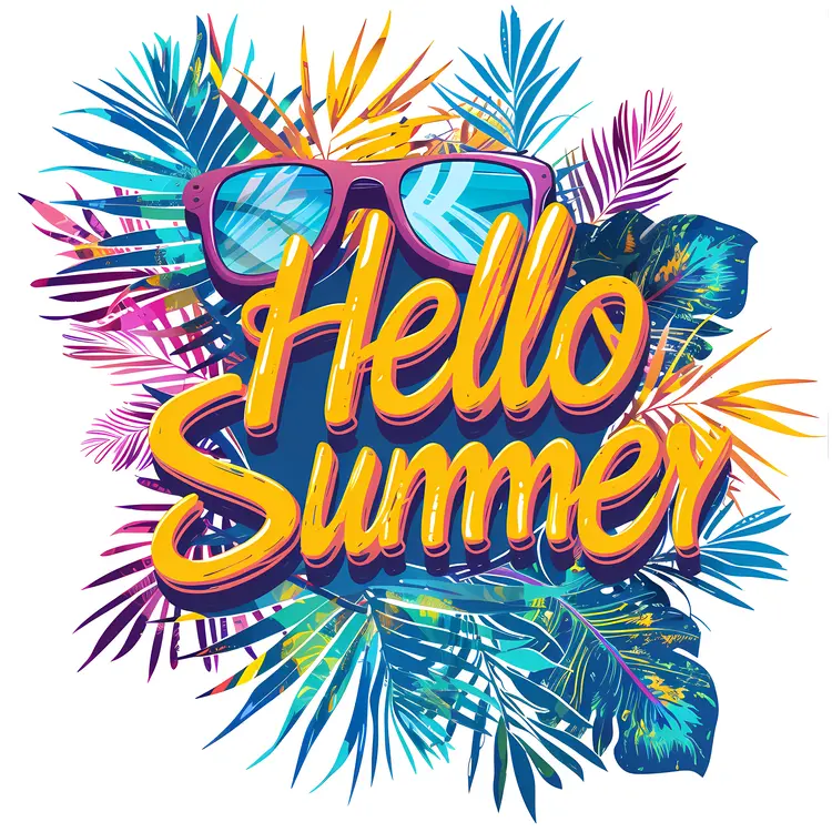 Hello Summer Tropical Poster with Sunglasses