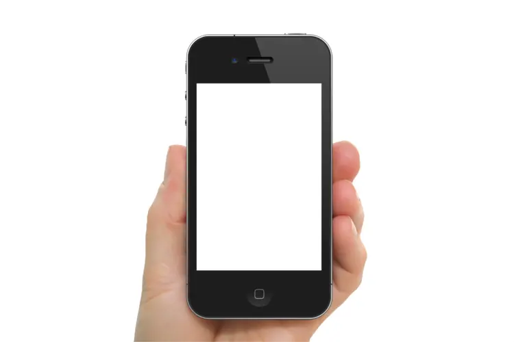 Hand Holding Black iPhone with Blank Screen