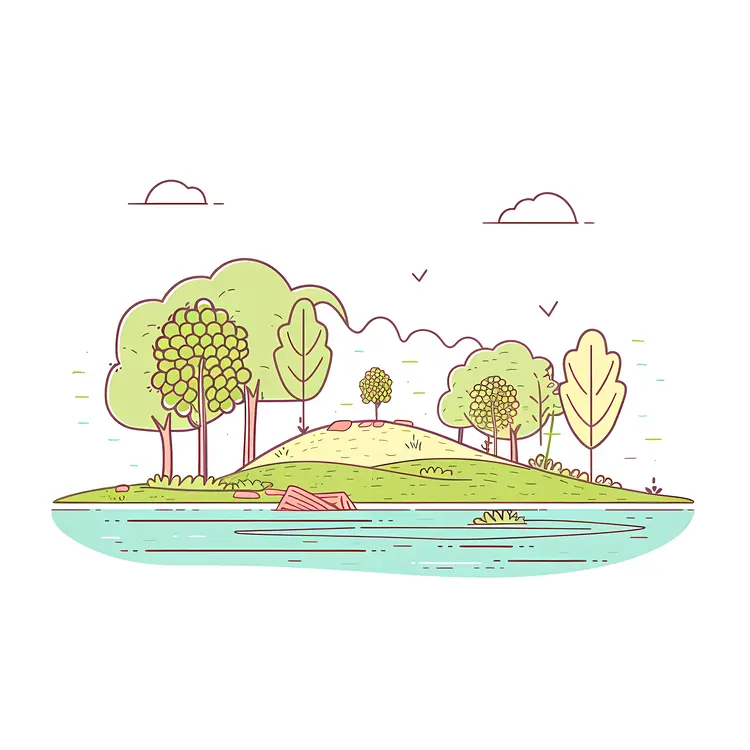 Scenic Hill with Trees and Water