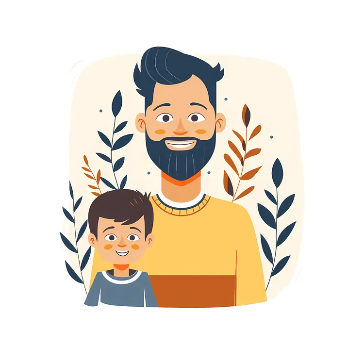 Cartoon Father and Son Smiling
