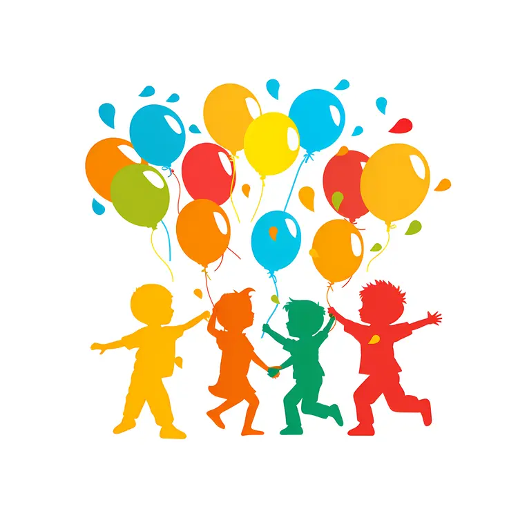 Children Running with Balloons