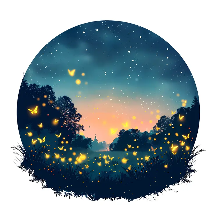 Starry Night with Butterflies and Fireflies