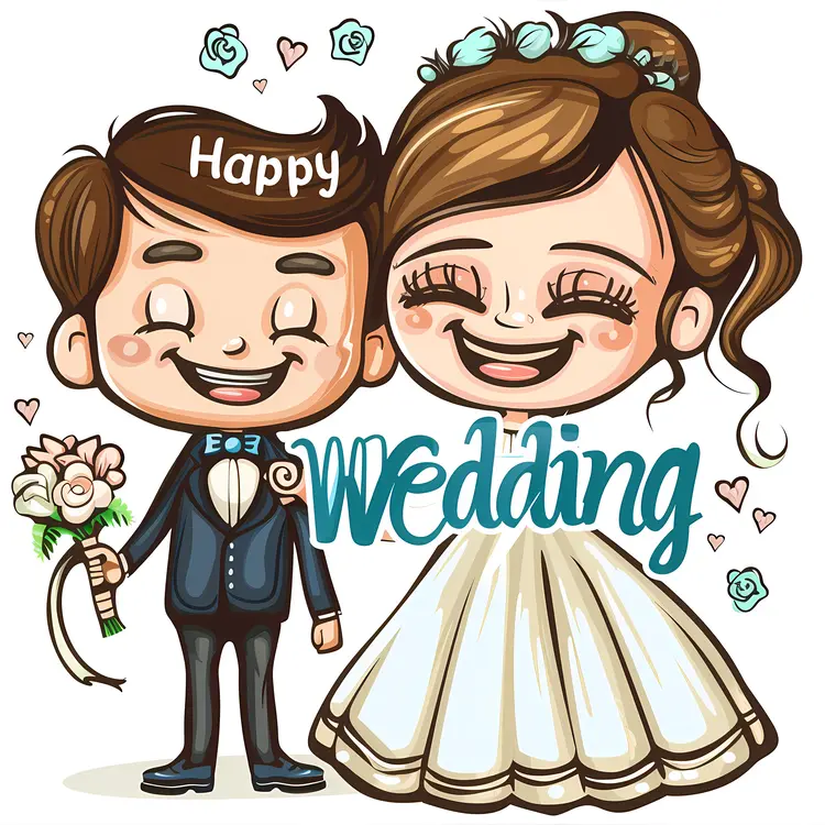Happy Cartoon Wedding Couple