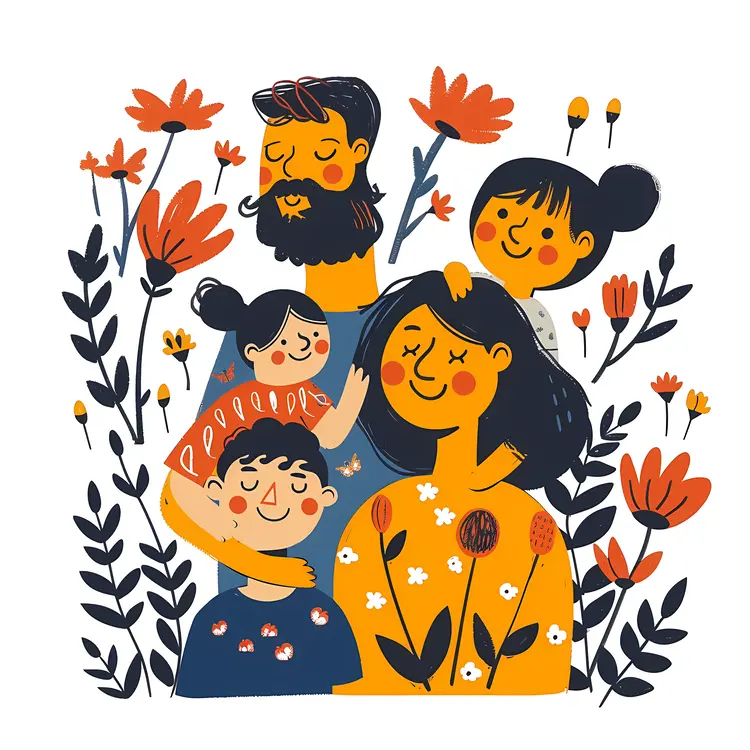 Happy Family Surrounded by Flowers