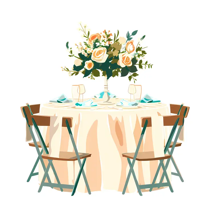 Round Table Setting with Flowers and Chairs