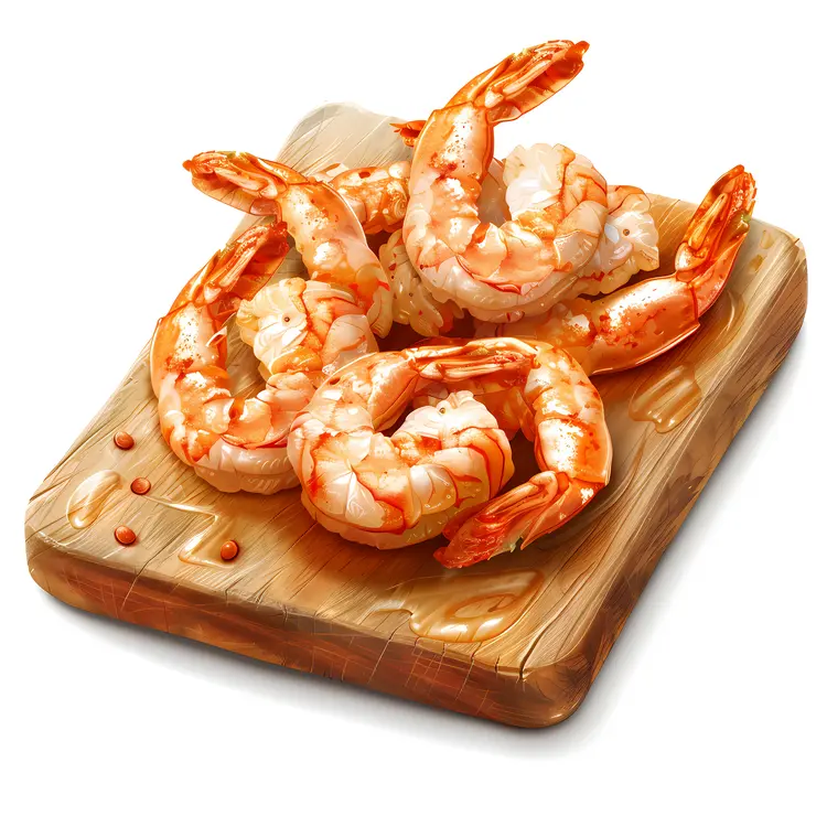 Cooked Shrimp on Wooden Cutting Board