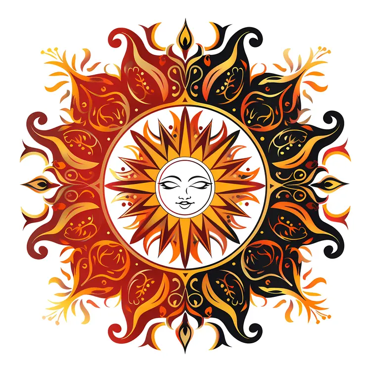 Sun Mandala Illustration with Face