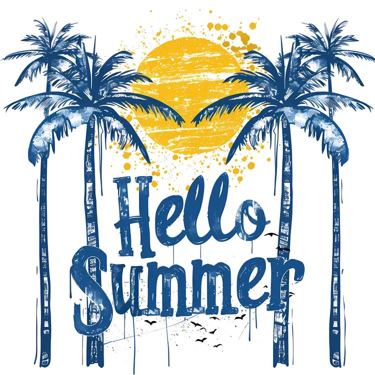 Hello Summer with Palm Trees and Sun