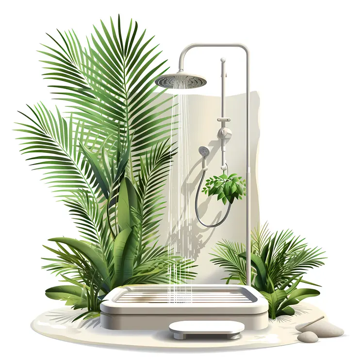 Outdoor Shower with Tropical Plants