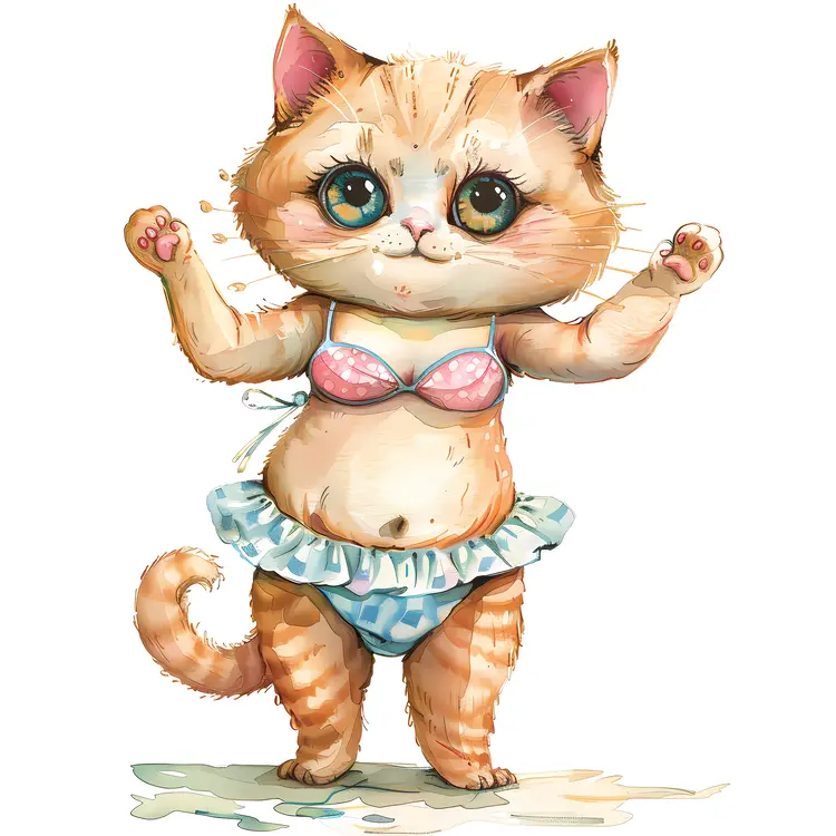 Adorable Cat in Bikini with Sunglasses