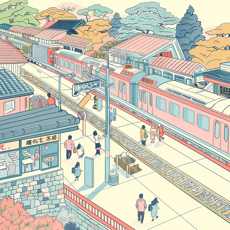 Busy Train Station with Commuters