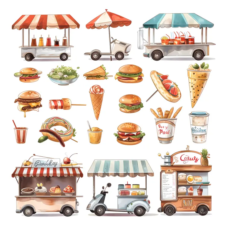 Variety of Street Food Carts