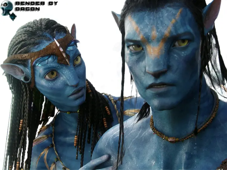 Close-Up of Two Blue Alien Characters