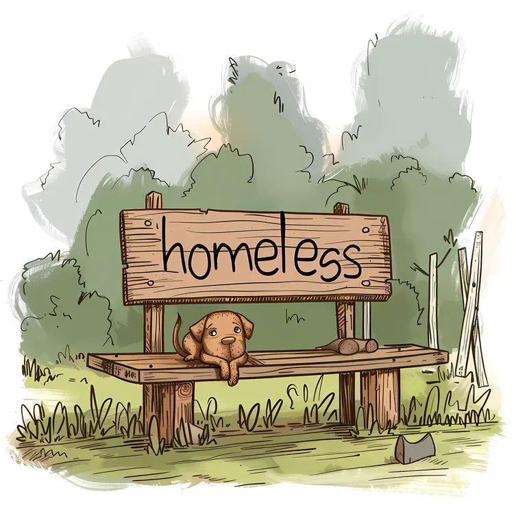 Homeless Dog on Wooden Bench