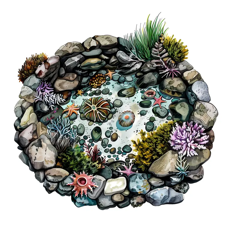 Colorful Tide Pool with Marine Life