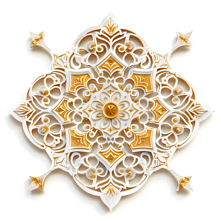 Golden and White Mandala with Intricate Design