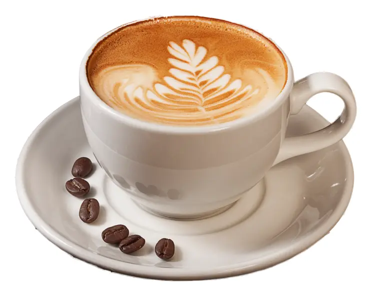 Latte Art Coffee with Saucer and Coffee Beans
