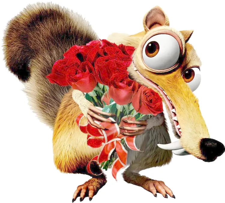 Squirrel Holding a Bouquet of Roses