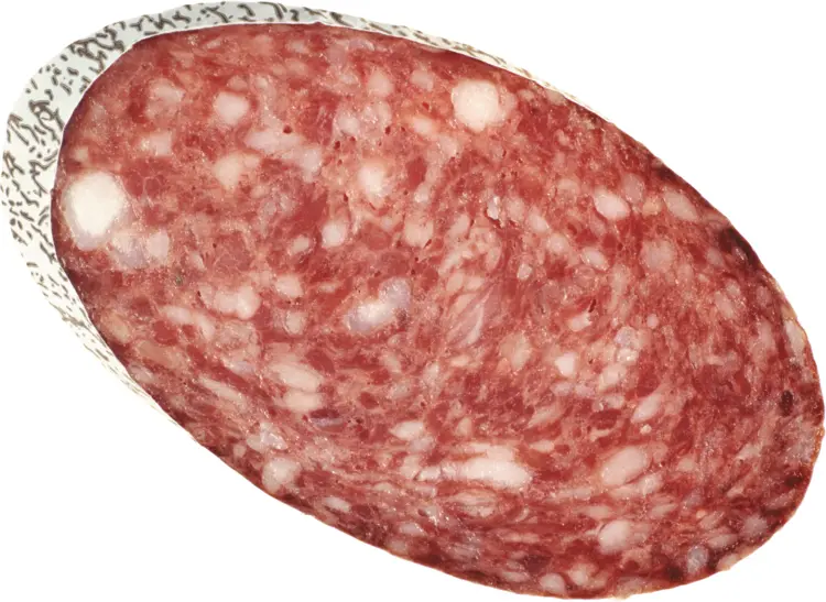 Sliced Salami on White Background