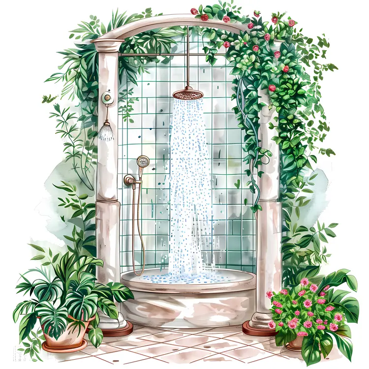 Outdoor Shower in a Lush Garden