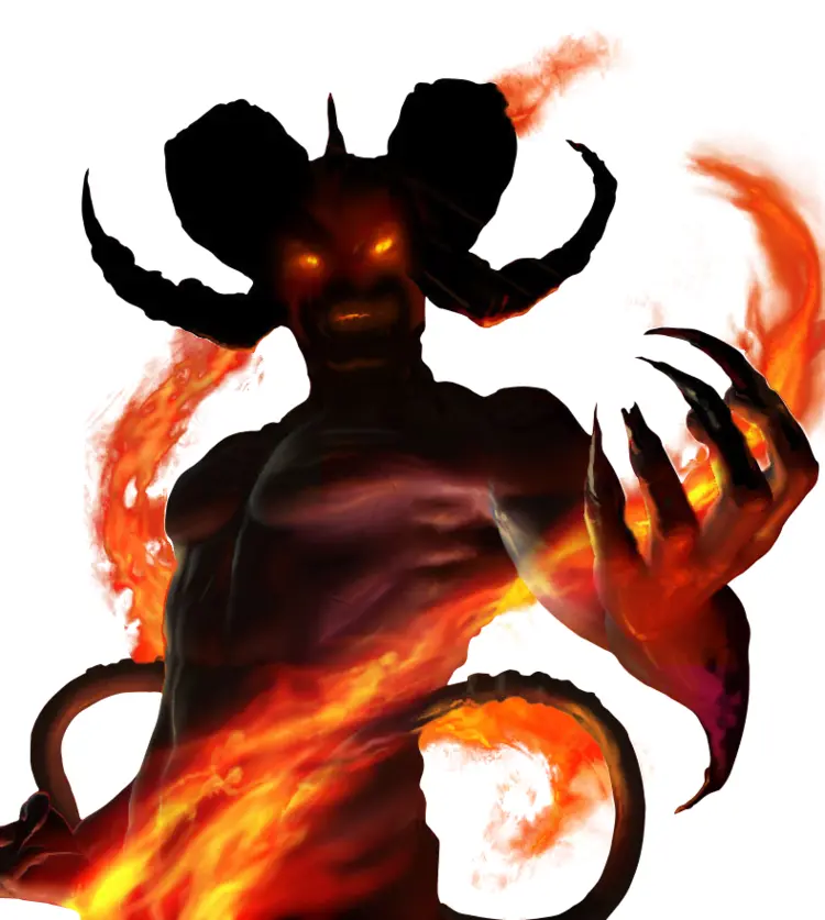 Fiery Demon with Horns and Flames