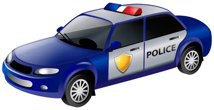 Blue Police Car with Emergency Lights
