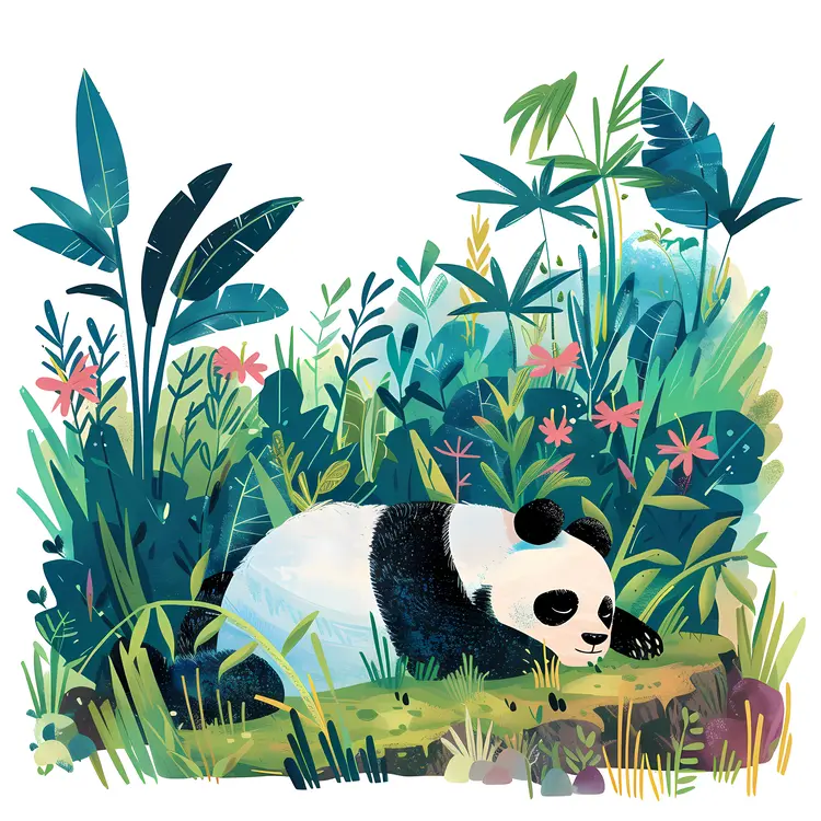 Sleeping Panda in Lush Forest