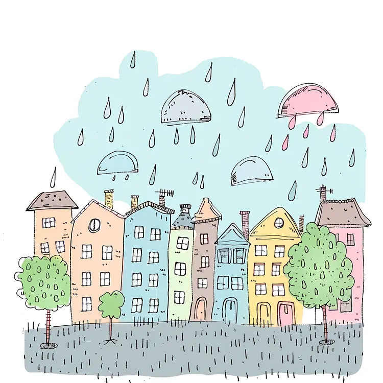 Pastel Colored City in the Rain