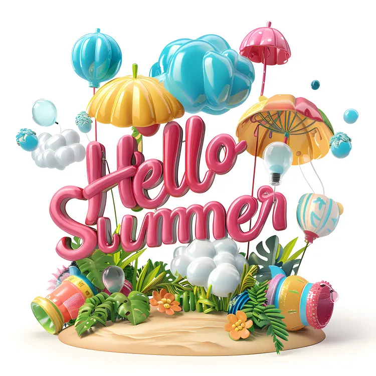 Hello Summer with Colorful Umbrellas
