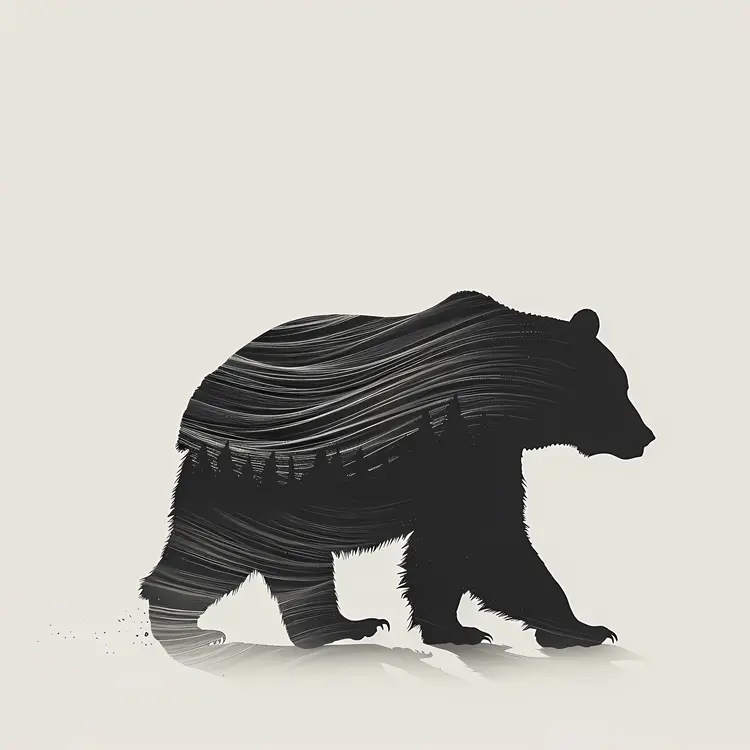 Bear Silhouette with Forest Pattern