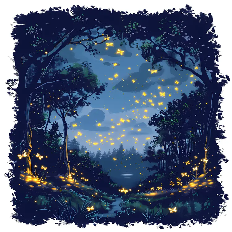 Magical Night Forest with Fireflies