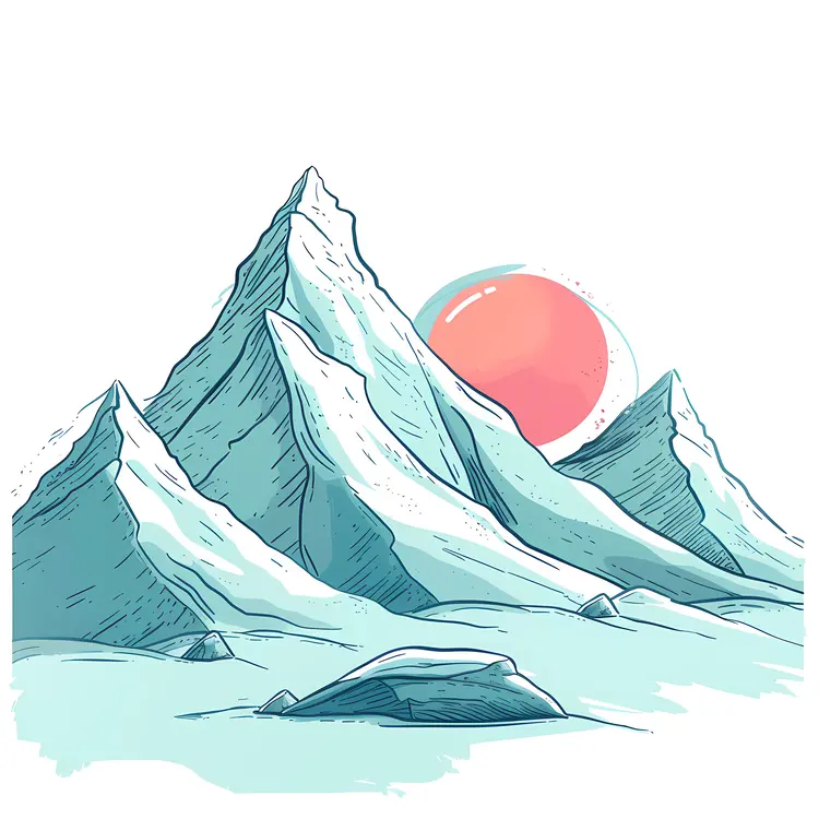 Snowy Mountain with Rising Sun