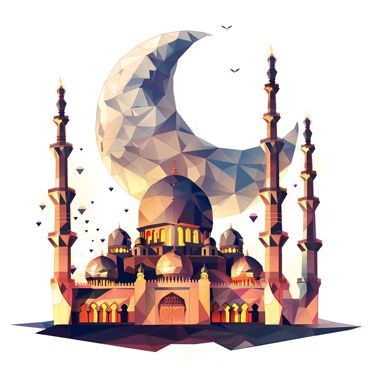 Illustration of Mosque with Crescent Moon