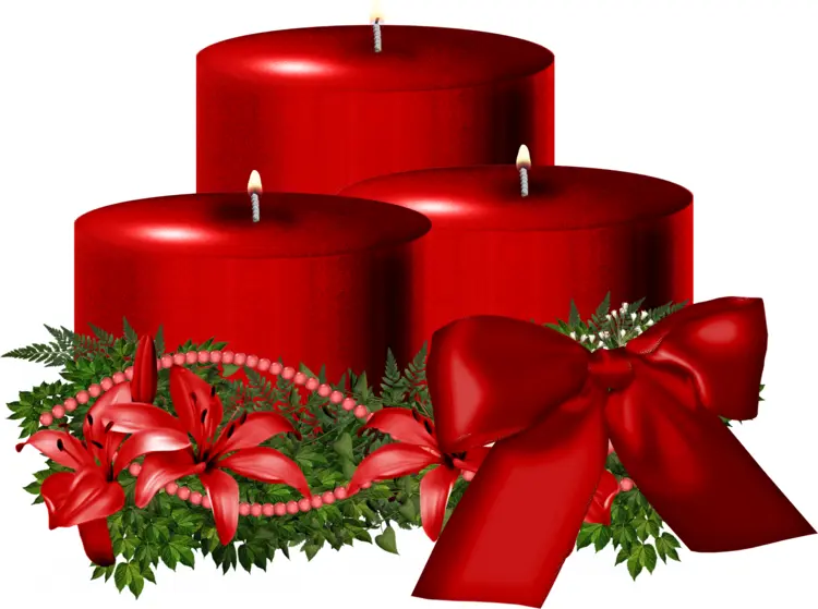 Festive Red Candles with Bow and Flowers