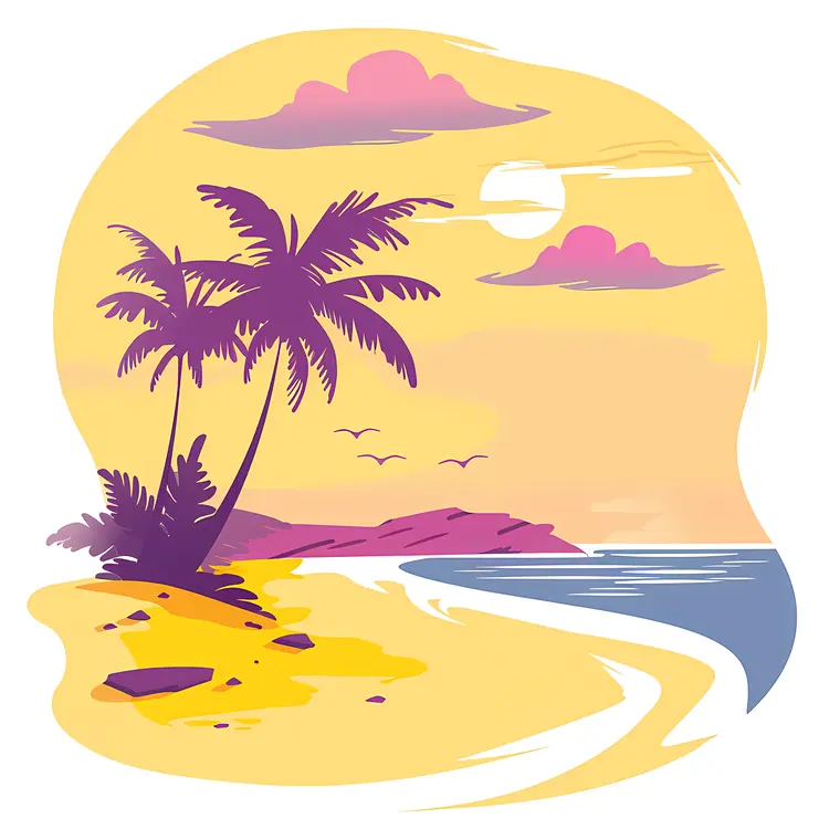 Tropical Beach Scene at Sunset