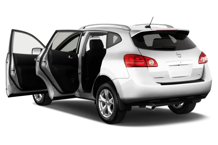 Silver Nissan Rogue with Open Doors