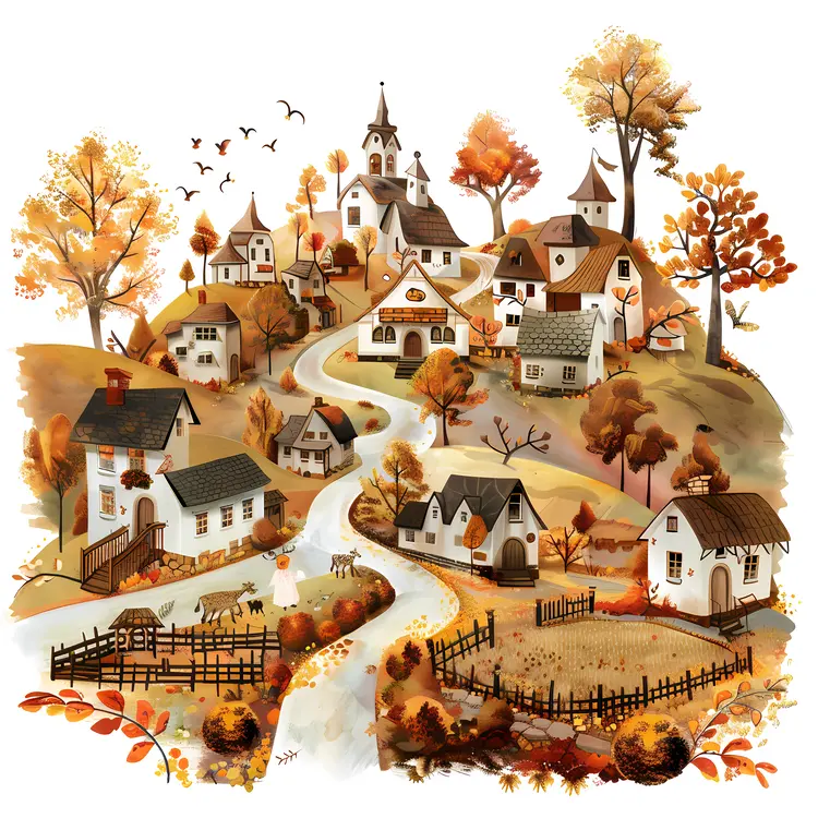 Picturesque Village with Autumn Foliage