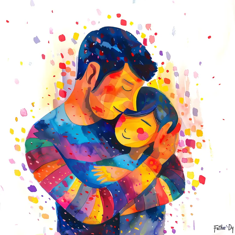 Colorful Father's Day Illustration with Father and Child